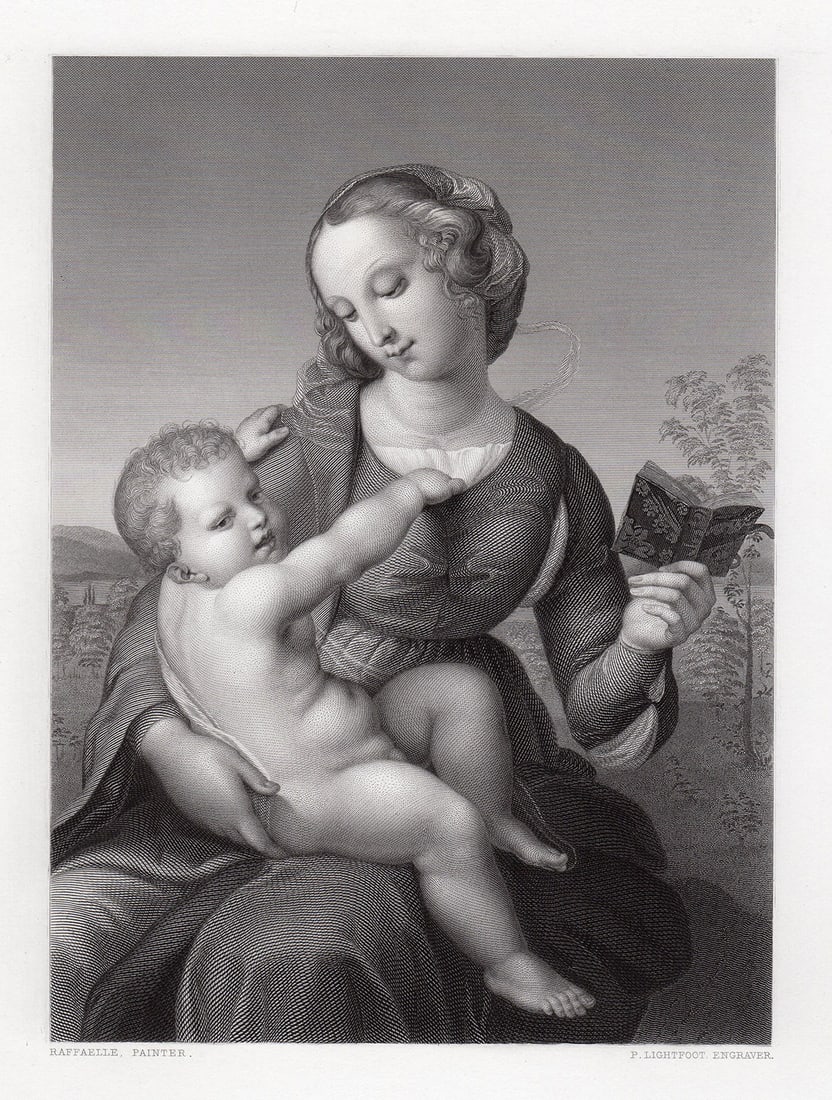Raphael 1853 engraving Madonna and Child (Colonna Madonna) signed (1 of 2)