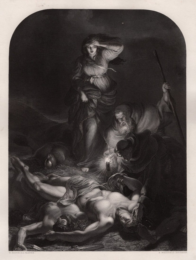 1800s William HILTON SIGNED Engraving Editha Searching for Harold FRAMED (1 of 3)