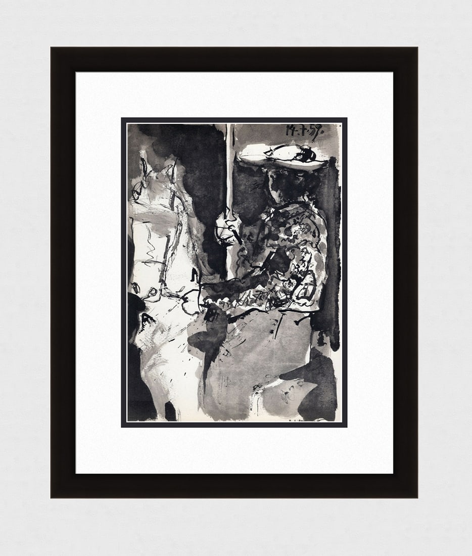 PABLO PICASSO 1961 Vintage Lithograph Horse and Rider FRAMED (1 of 3)
