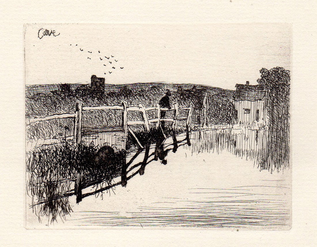 Robert Haynes 1873 etching A Suffolk Village signed (1 of 2)