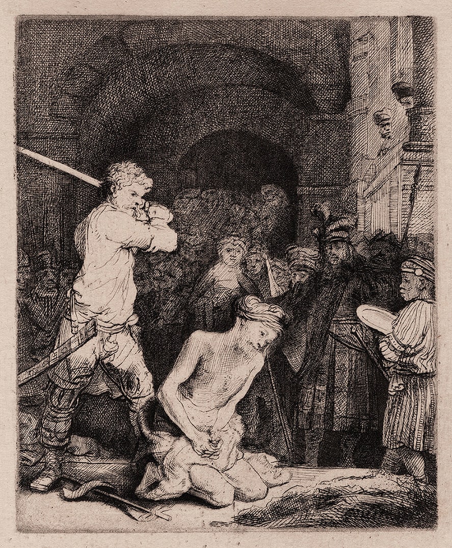 1800s REMBRANDT B92 Etching Beheading of St. John the Baptist Durand - 2