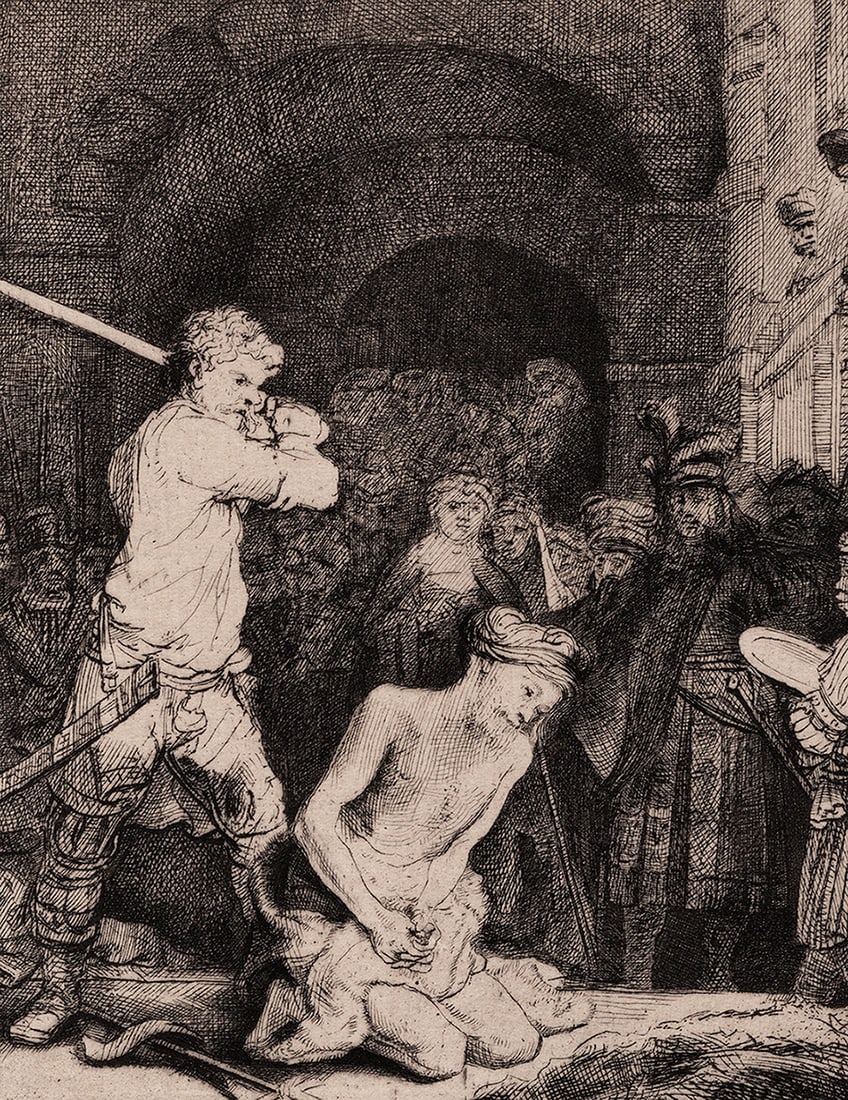 1800s REMBRANDT B92 Etching Beheading of St. John the Baptist Durand - 3
