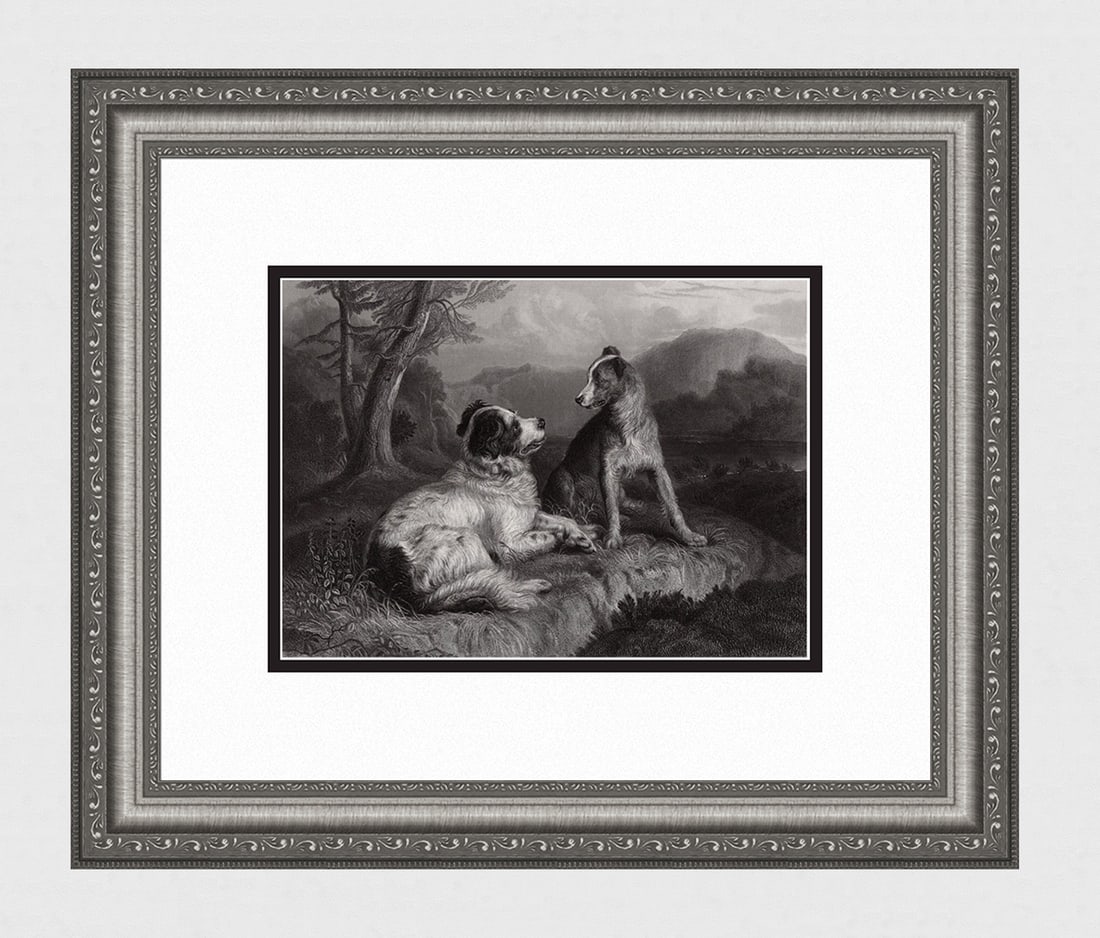 Henry LANDSEER SIGNED 1800s Engraving The Twa Dogs FRAMED (1 of 4)