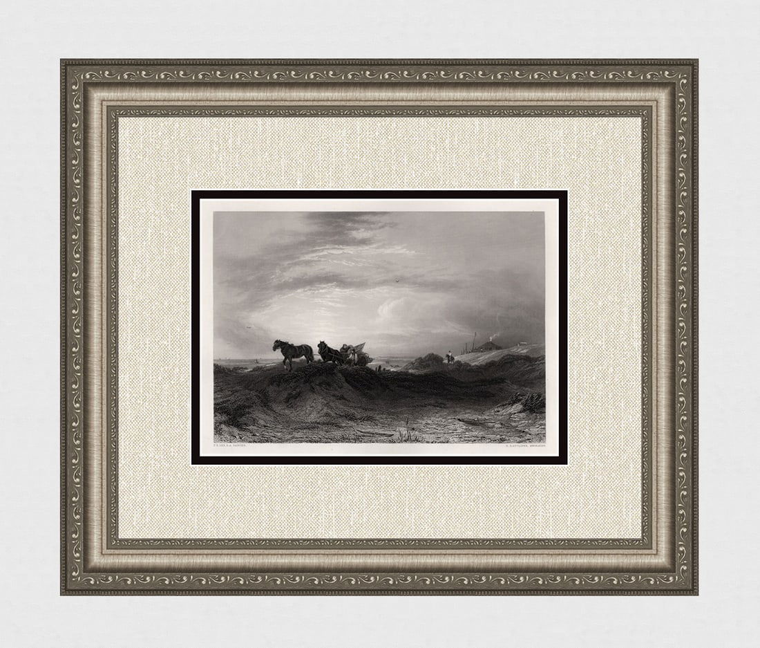 1800s Frederick Richard Lee Engraving "Sea Coast Morning" Signed Framed: Frederick Richard Lee RA (English, 1798 – 1879). Morning on the Sea Coast. Antique engraving on wove paper after the original by master engraver Edward Radclyffe (British, 1810-1863). Year: 1851.Sig