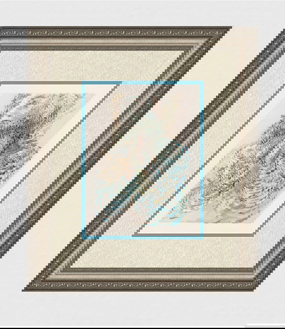 1960 Salvador Dali Divine Authentic Woodcut: Salvador Dali. (1904-1989). "The Divine Foreknowledge" Paradise Canto 17. Authentic Original Color Woodcut from The Divine Comedy Printed in 1960 on B.F.K. Rives Paper ( this is not a reproduction, co