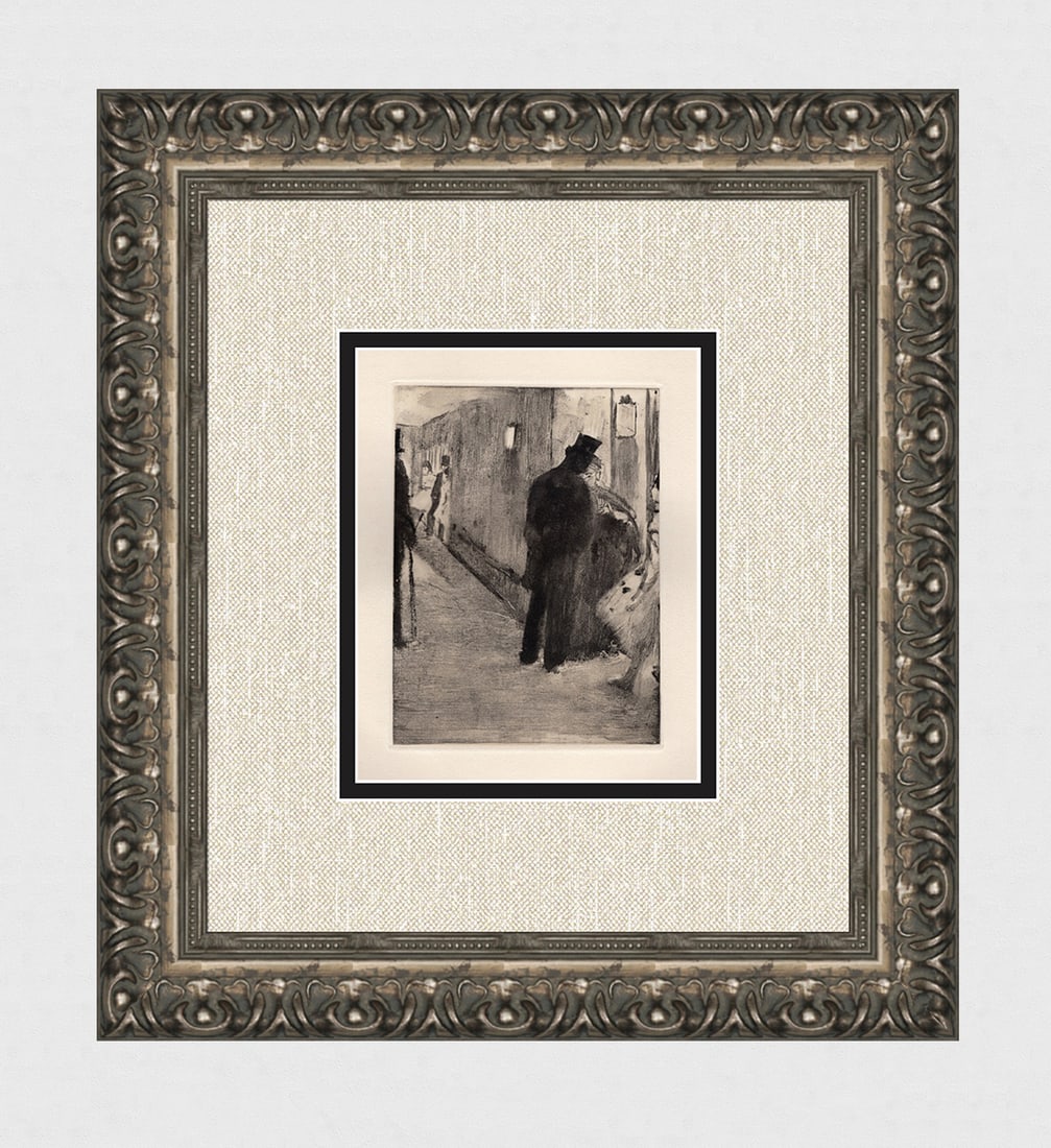 1938 EDGAR DEGAS Etching Ludovic Halevy & Madame Cardinal Framed LIMITED: Edgar Degas (1834 - 1917). Ludovic Halevy Parlant A Madame Cardinal (Ludovic Halevy speaking to Madame Cardinal) (from La Famille Cardinal). Hand pulled soft ground etching after the monotype on Velin