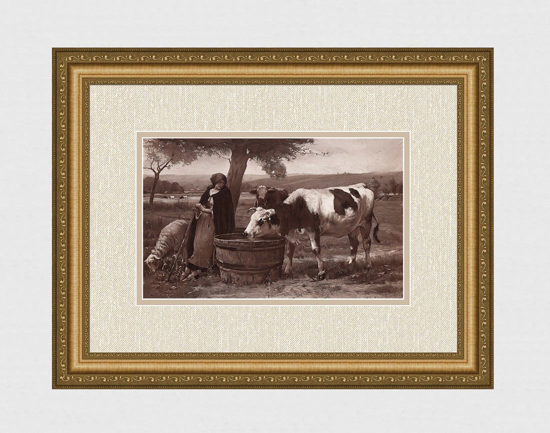 Julien Dupre 1800s Antique Print In the Meadow Signed Framed (1 of 3)