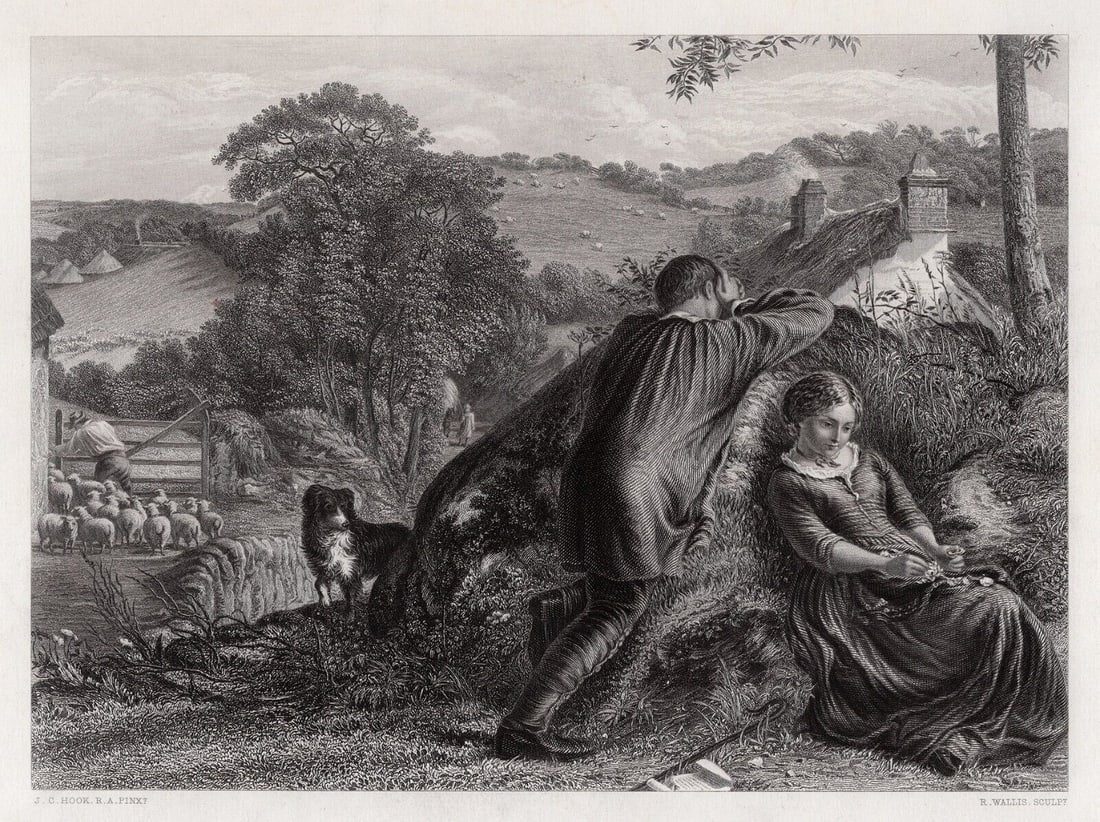 James Clarke Hook 1800s Antique Engraving "Resting Shepherds" Signed Framed (1 of 3)