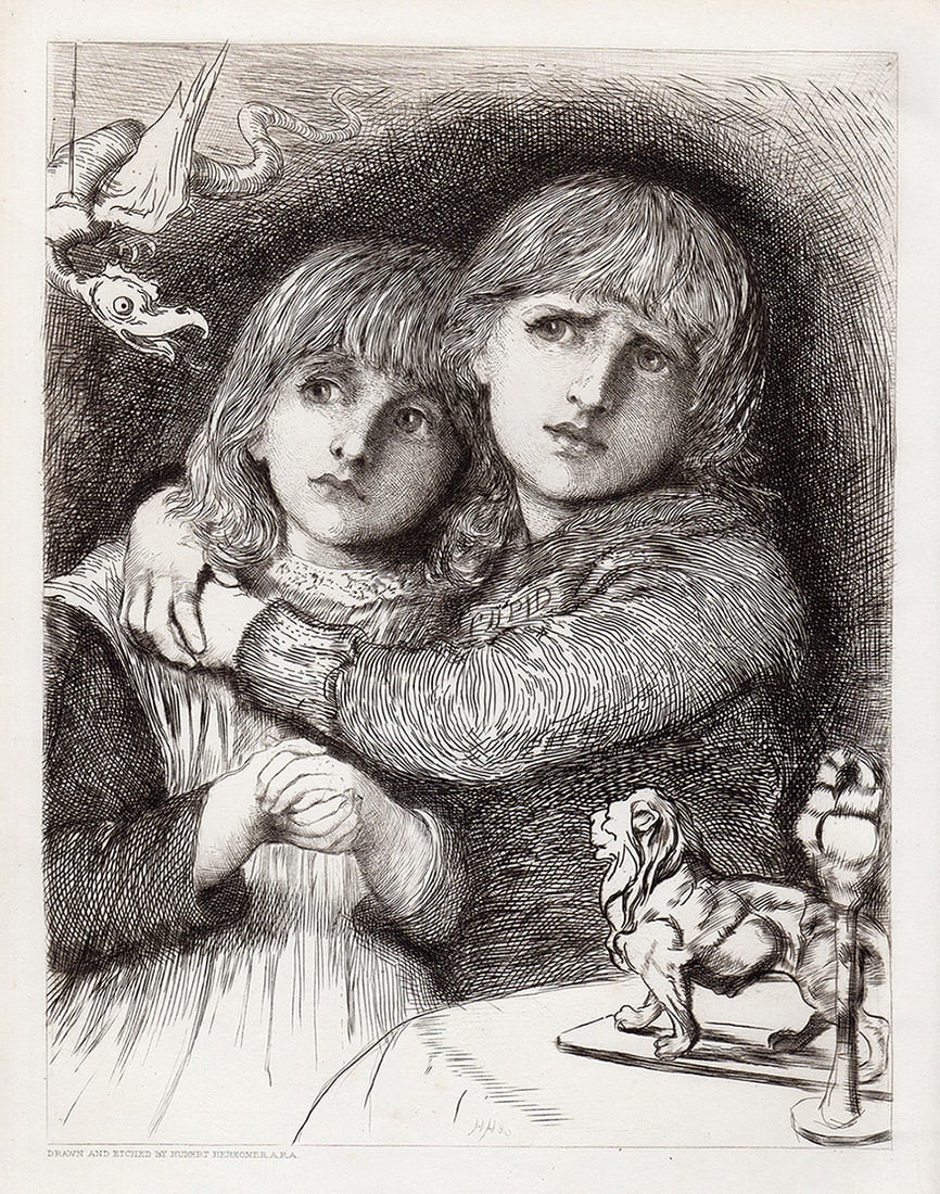 Sir Hubert von Herkomer 1881 etching Hansel & Gretel signed (1 of 2)