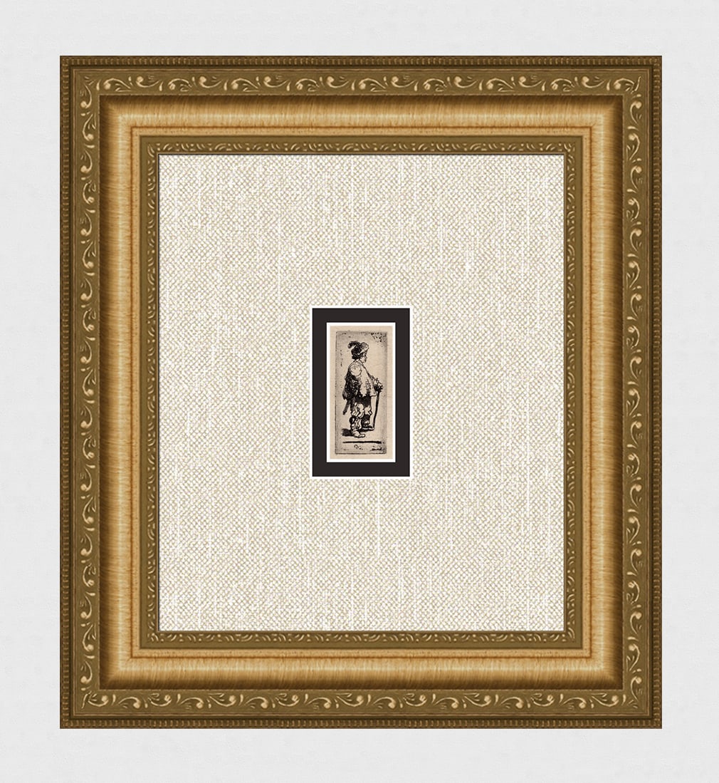 REMBRANDT 1800s Etching B142 A Polander Standing with A Stick Signed DURAND: After Rembrandt Harmenszoon Van Rijn (1606-1669). A Polander standing with a Stick. Antique hand pulled copper plate etching on chine paper after the original by master etcher Amand Durand (1831 - 190