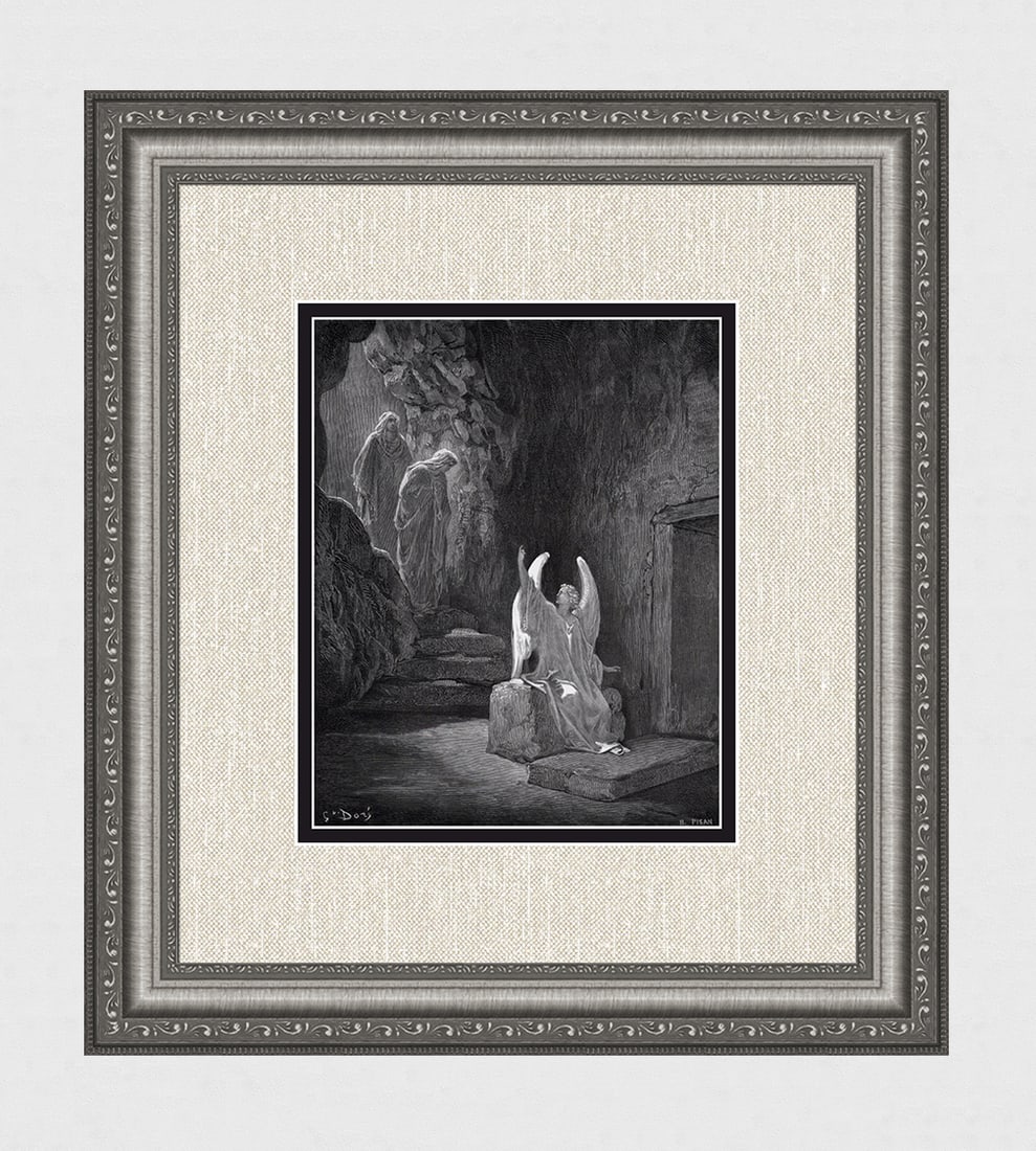 1800s GUSTAVE DORE SIGNED Religious Woodcut Jesus Has Risen FRAMED: Gustave Dore(Paul Gustave Louis Christophe Dore) (French,1832-1883). The Resurrection (from Dore's Bible). Antique woodcut wove paper after the original by a master wood engraver Heliodore Pisan (1822