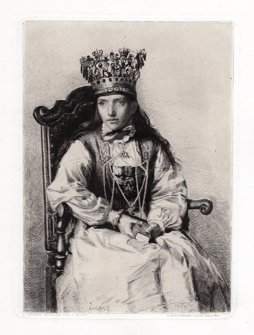 Fantastic Original CARL BLOCH 1800s Etching A Norwegian Bride Framed SIGNED (1 of 2)