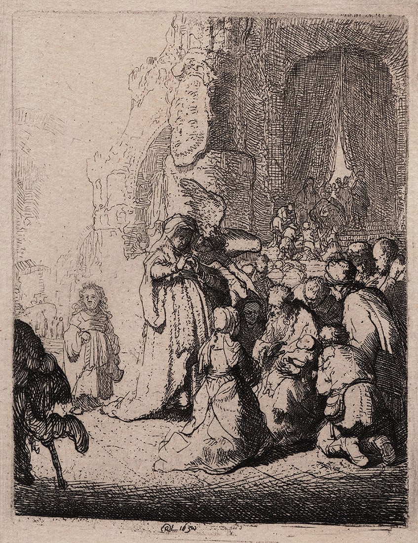 1800s REMBRANDT B51 Etching SIGNED Presentation in the Temple with the Angel Durand - 2