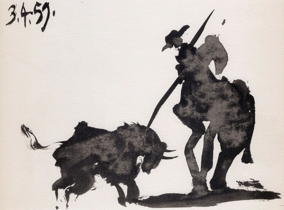 PABLO PICASSO 1961 Vintage Lithograph Bull Arena FRAMED (1 of 2)