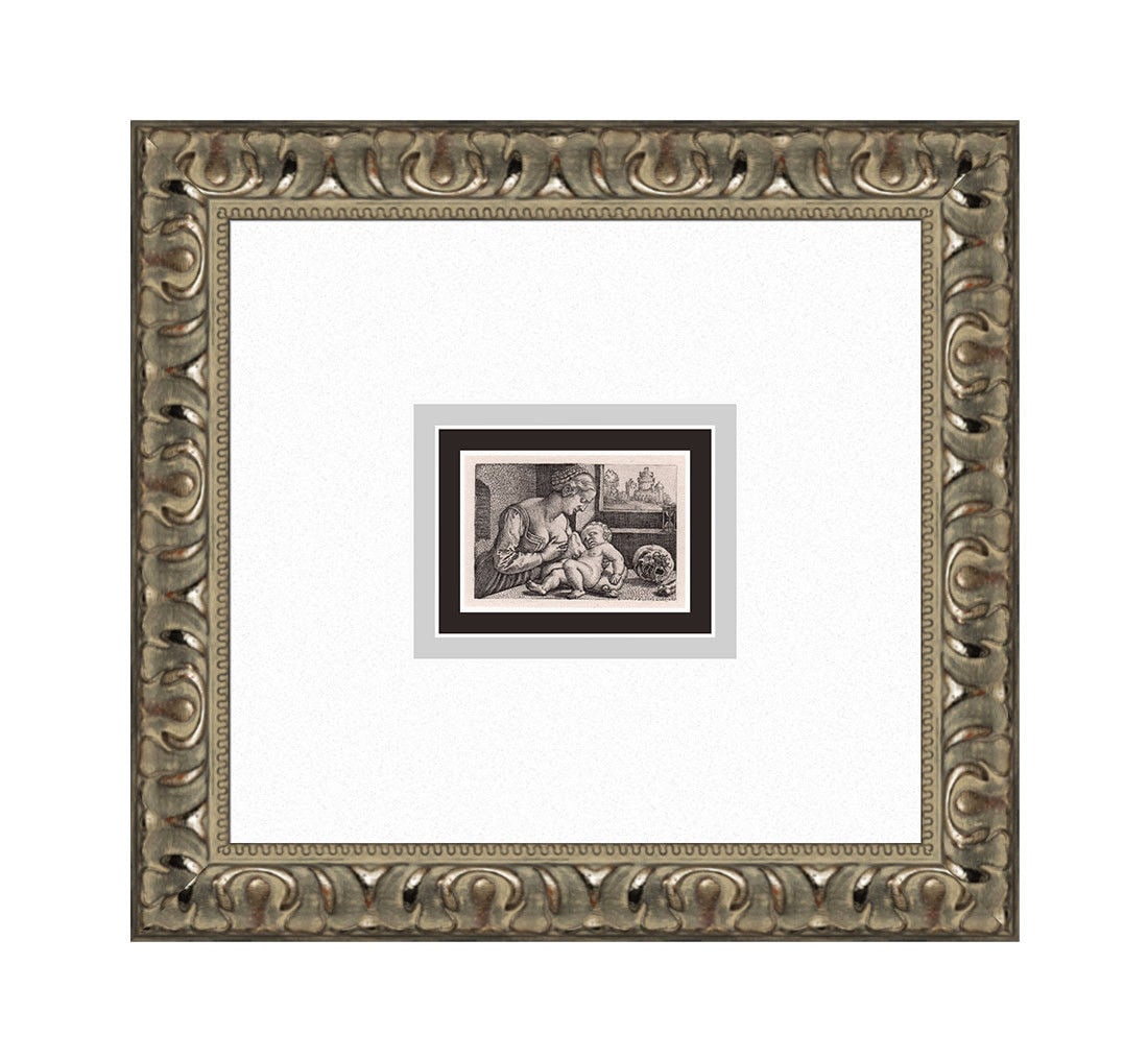 Barthel Beham Mother and Child with a skull and Hourglass 1877 engraving (1 of 2)