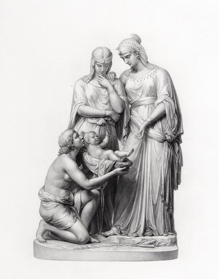 1800s Benjamin Edward Spence Engraving "The Infant Moses" FRAMED: Benjamin Edward Spence (English, 1822-1866). The Infant Moses. Antique engraving on wove paper after the original statue by master engraver John H Baker (British, 1829-c.1872). Year: 1864. Image Size