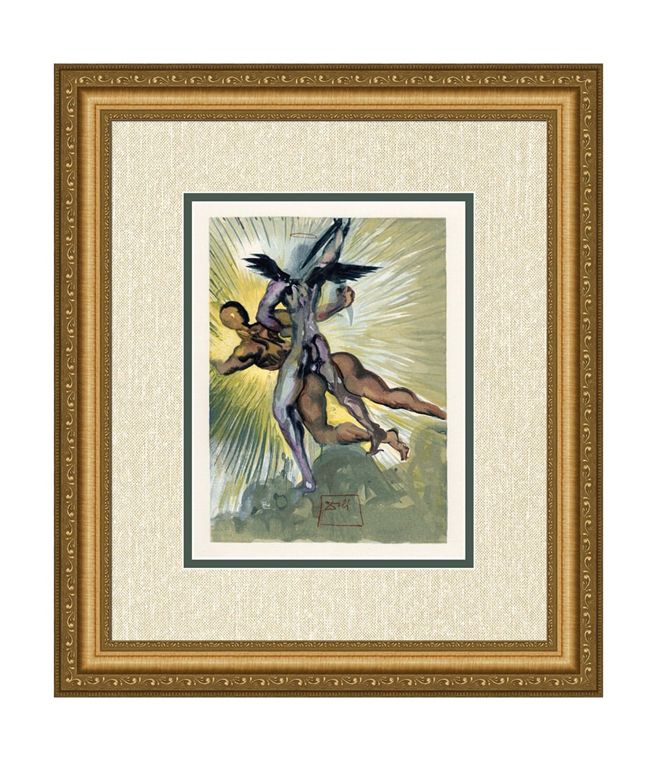 Salvador Dali 1960 Woodcut Guardian Angels Signed Framed (1 of 4)