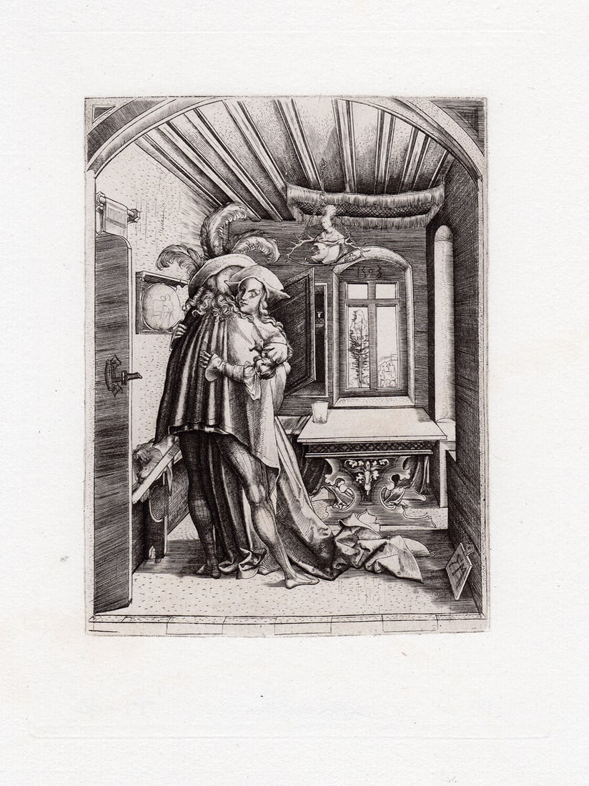 Master M.Z. The Embrace 1877 antique etching (1 of 2)