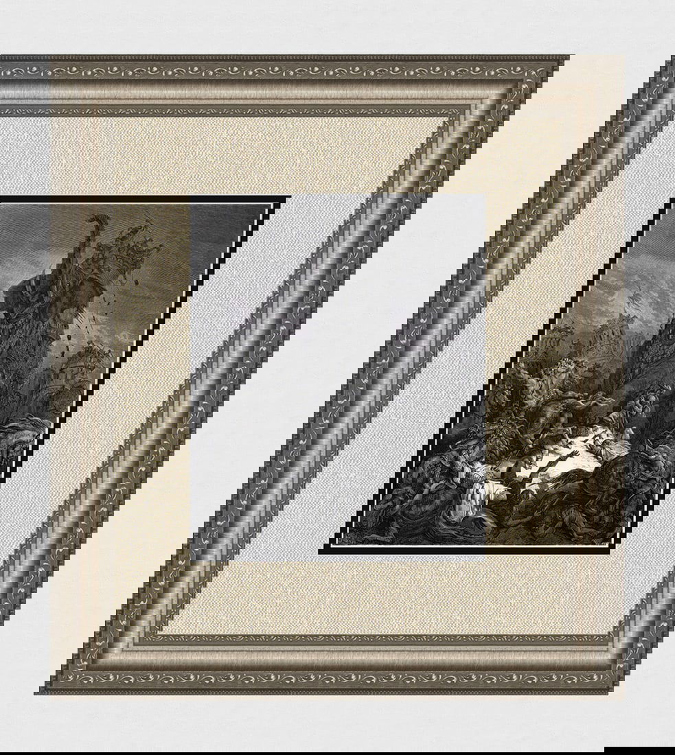 GUSTAVE DORE'S BIBLE 1800s Woodcut The Death of Eleazar Framed SIGNED (1 of 3)