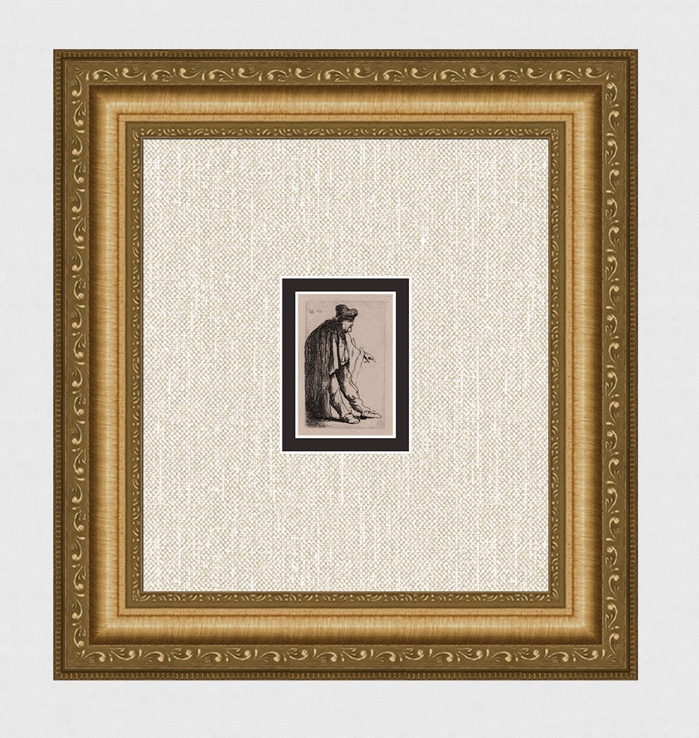 REMBRANDT 1800s Etching B150 Beggar with his left hand extended Signed DURAND: After Rembrandt Harmenszoon Van Rijn (1606-1669). Beggar with his left hand Extended. Antique hand pulled copper plate etching on laid paper after the original by master etcher Amand Durand (1831 - 19