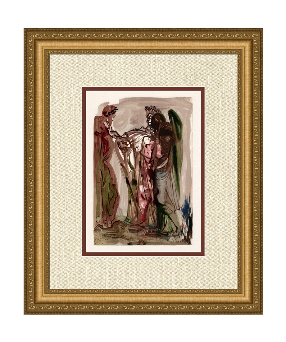 Salvador Dali 1960 Proud Ones Woodcut Signed Framed: Salvador Dali. "The Proud Ones" Purgatory Chant 11. Authentic Original Color Woodcut from The Divine Comedy Printed in 1960 on B.F.K. Rives Paper ( this is not a reproduction, copy, or reprint, but th