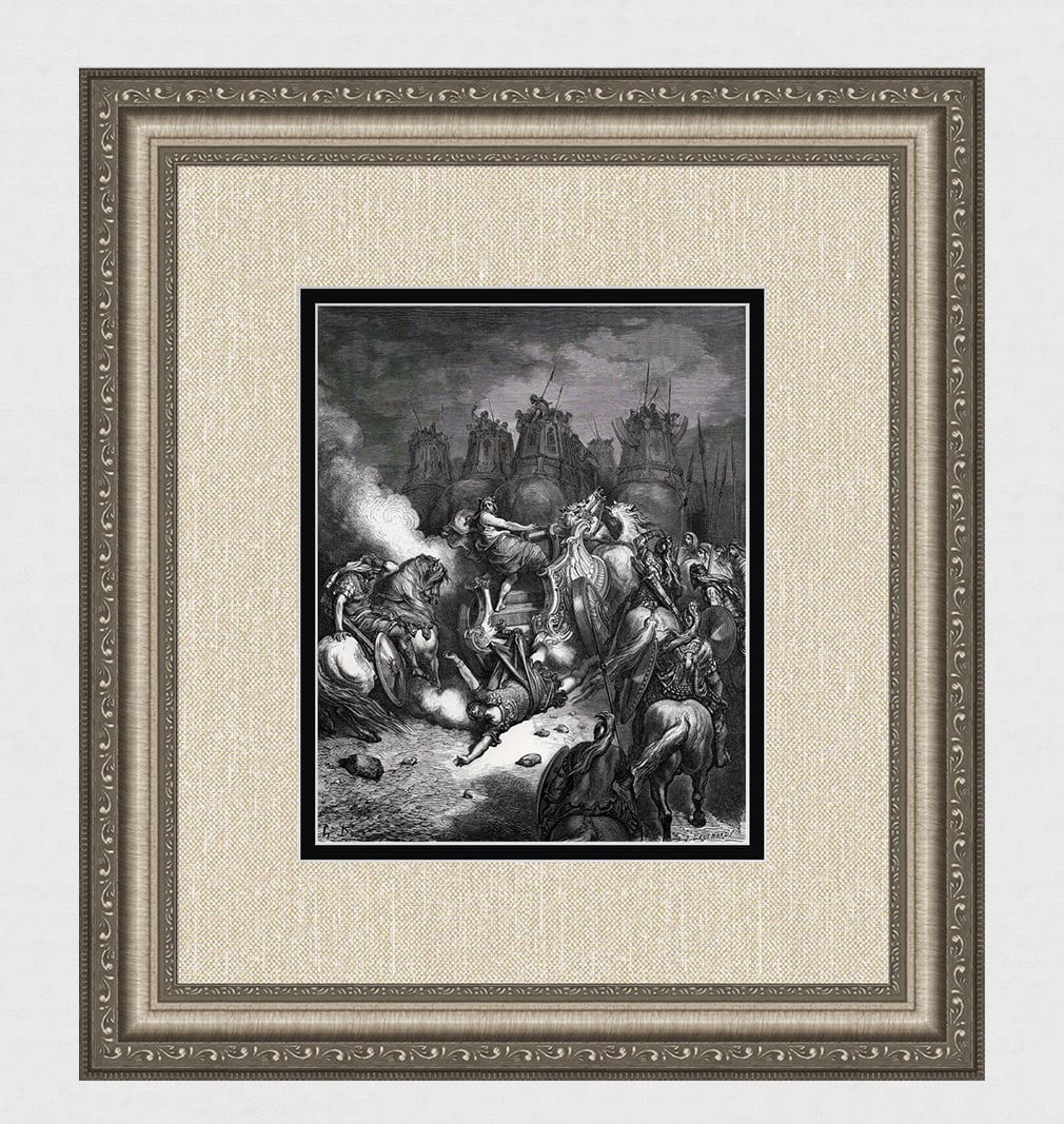 Religious 1800s Gustave DORE Woodcut Antiochus Defeat Framed Signed (1 of 3)
