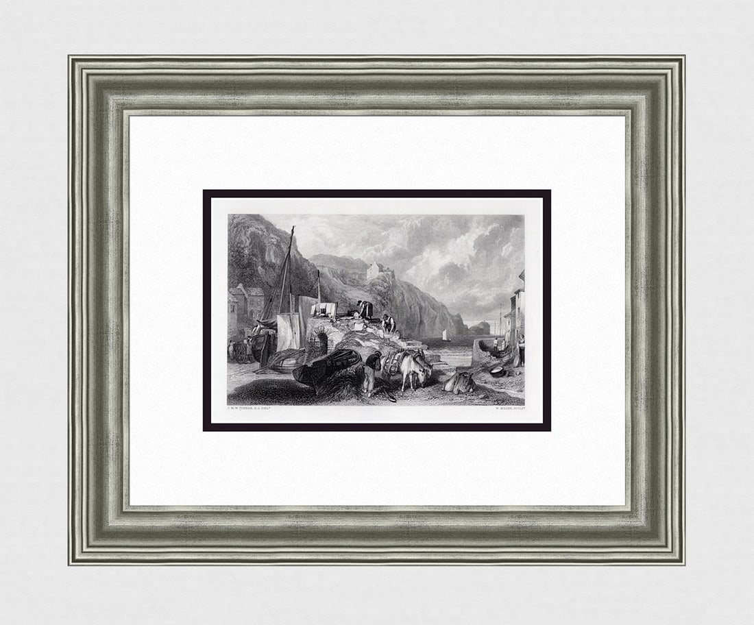 1800s William TURNER Engraving Comb Martin's Small Harbor Framed Signed (1 of 4)