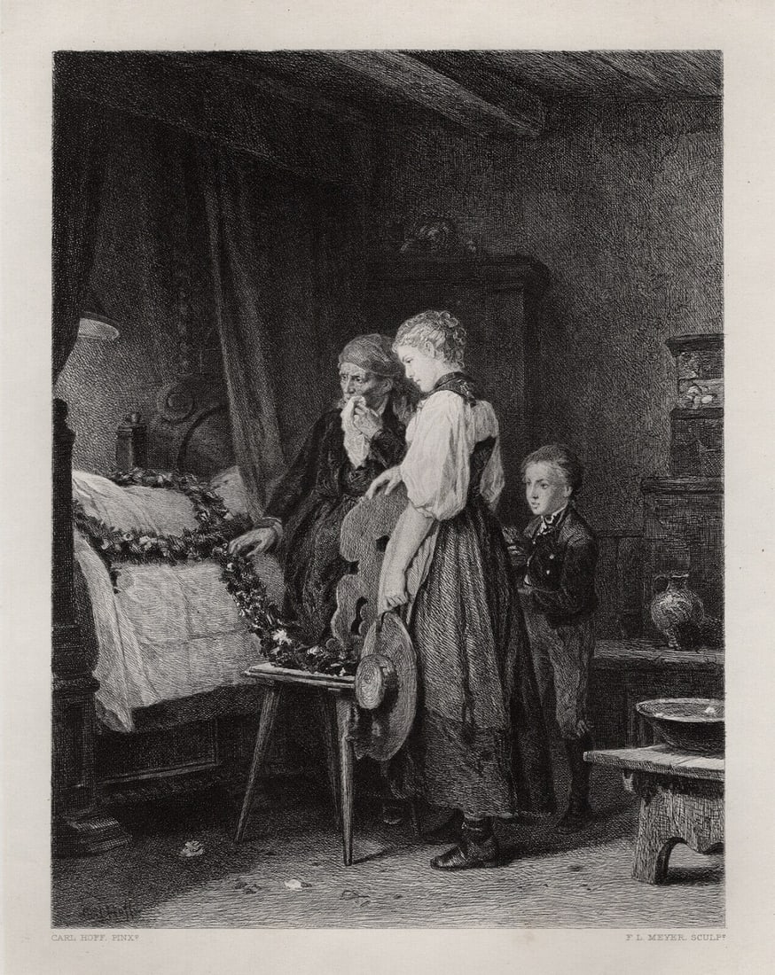 1800s CARL HOFF Antique Etching Losing a Loved One SIGNED Framed (1 of 3)