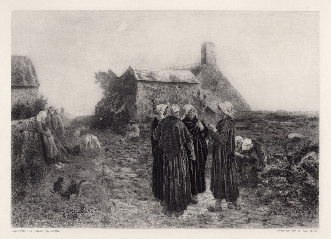 Jules Breton Evening in the Hamlet of Finistere 1883 etching (1 of 3)