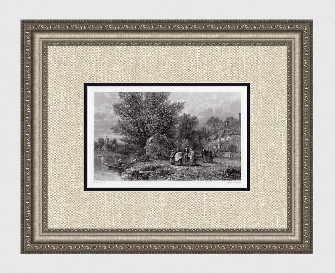 1872 Albert Bellows Christening Party engraving signed (1 of 4)