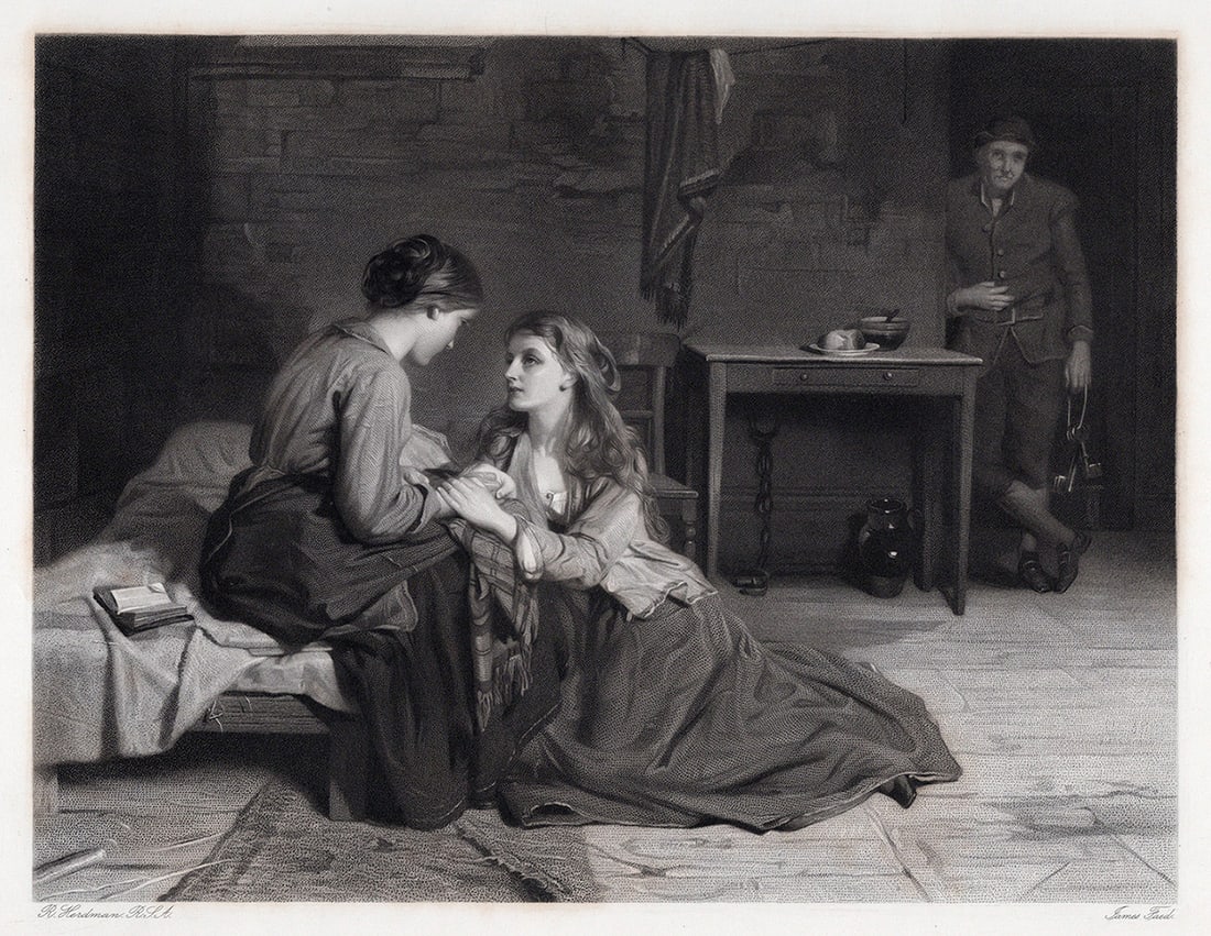 1800s Robert Herdman Engraving Effie Deans & her Sister SIGNED FRAMED (1 of 3)