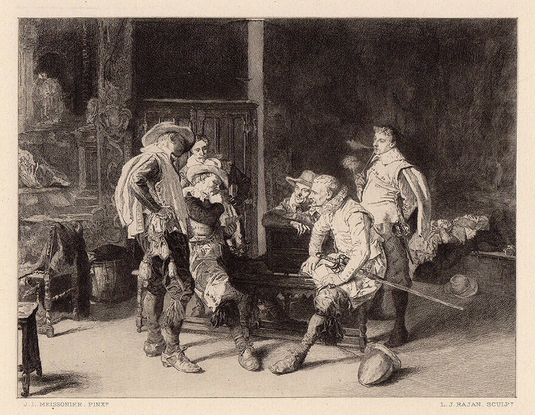 1800s Ernest Meissonier Engraving "The Game at Cards" Framed Signed (1 of 2)