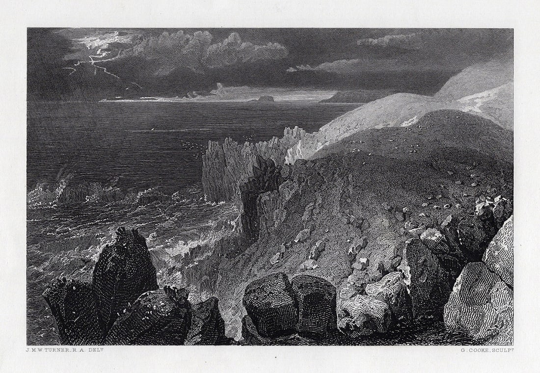 1800s William Turner Engraving Rocky Shoreline at Land's End FRAMED SIGNED (1 of 3)