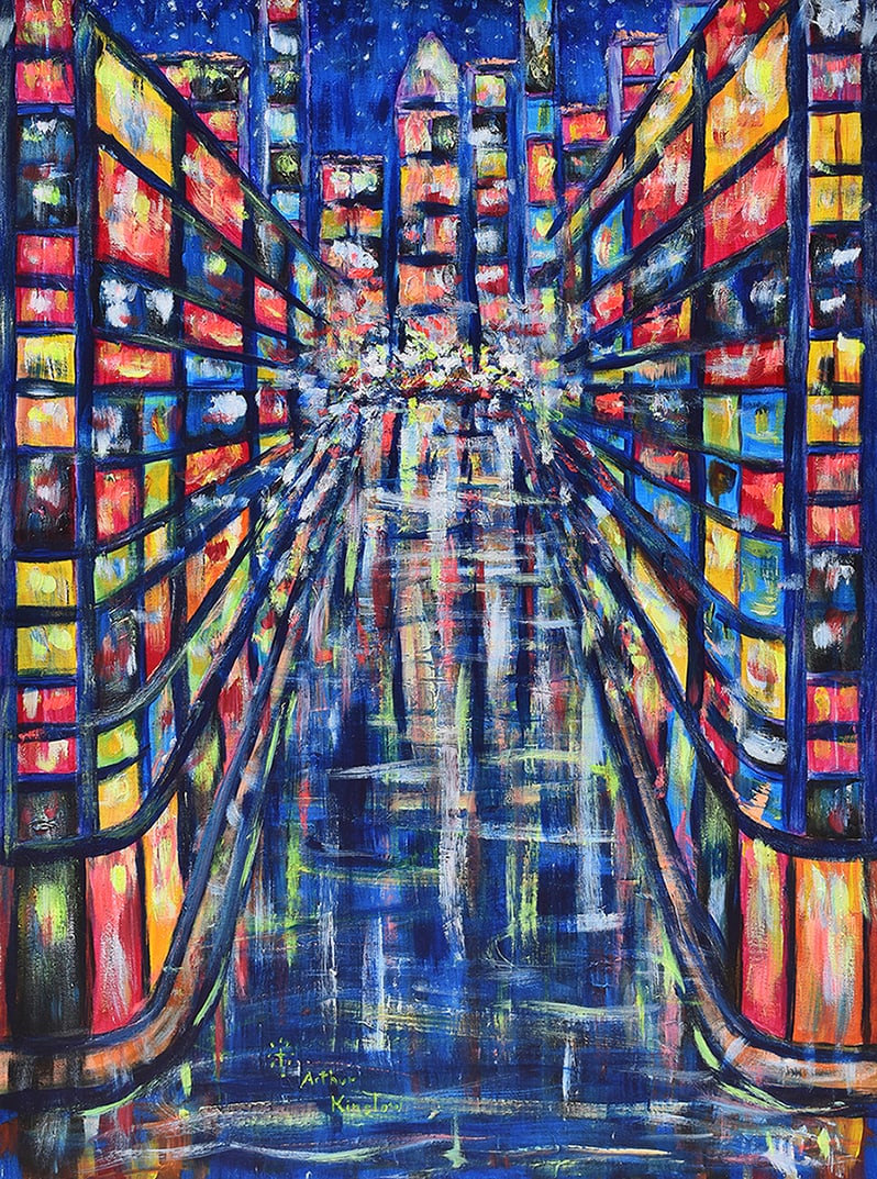 Arthur Kinslow Original Painting Nightlife 36 x 48 Inches (1 of 3)