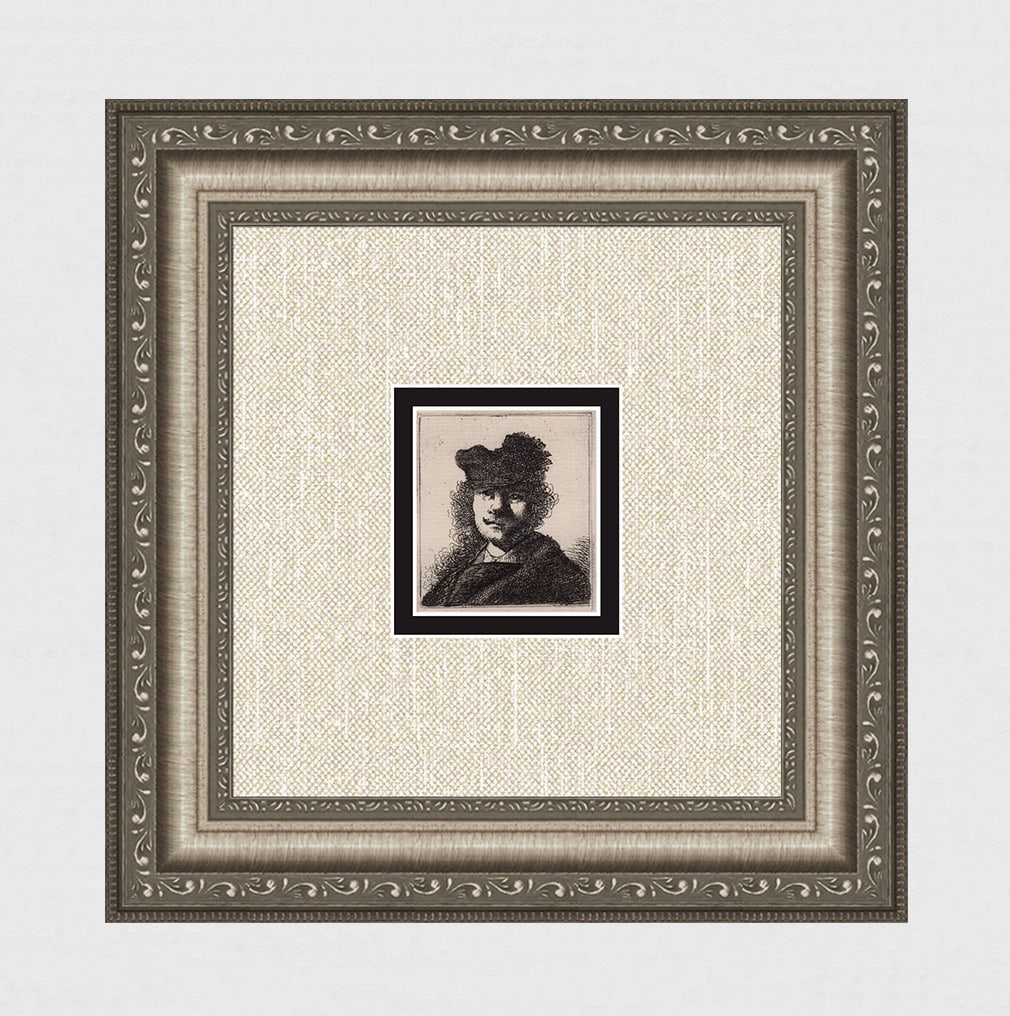 1800s REMBRANDT B6 Etching SIGNED Self Portrait Fur Cap Durand: After Rembrandt Harmenszoon Van Rijn (1606-1669). Title: Self Portrait in a Fur Lined Hat and Black Coat. Medium: Antique hand pulled copper plate etching on laid paper after the original by master et