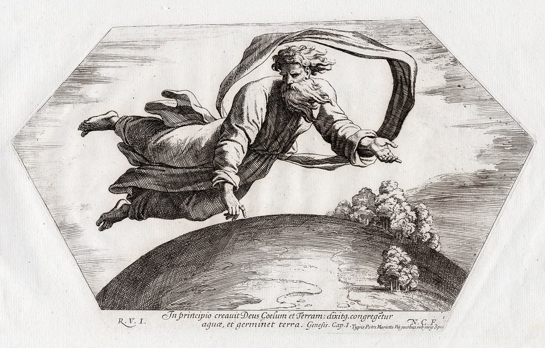 Raphael 1649 Engraving Vatican God Creates Earth (1 of 3)