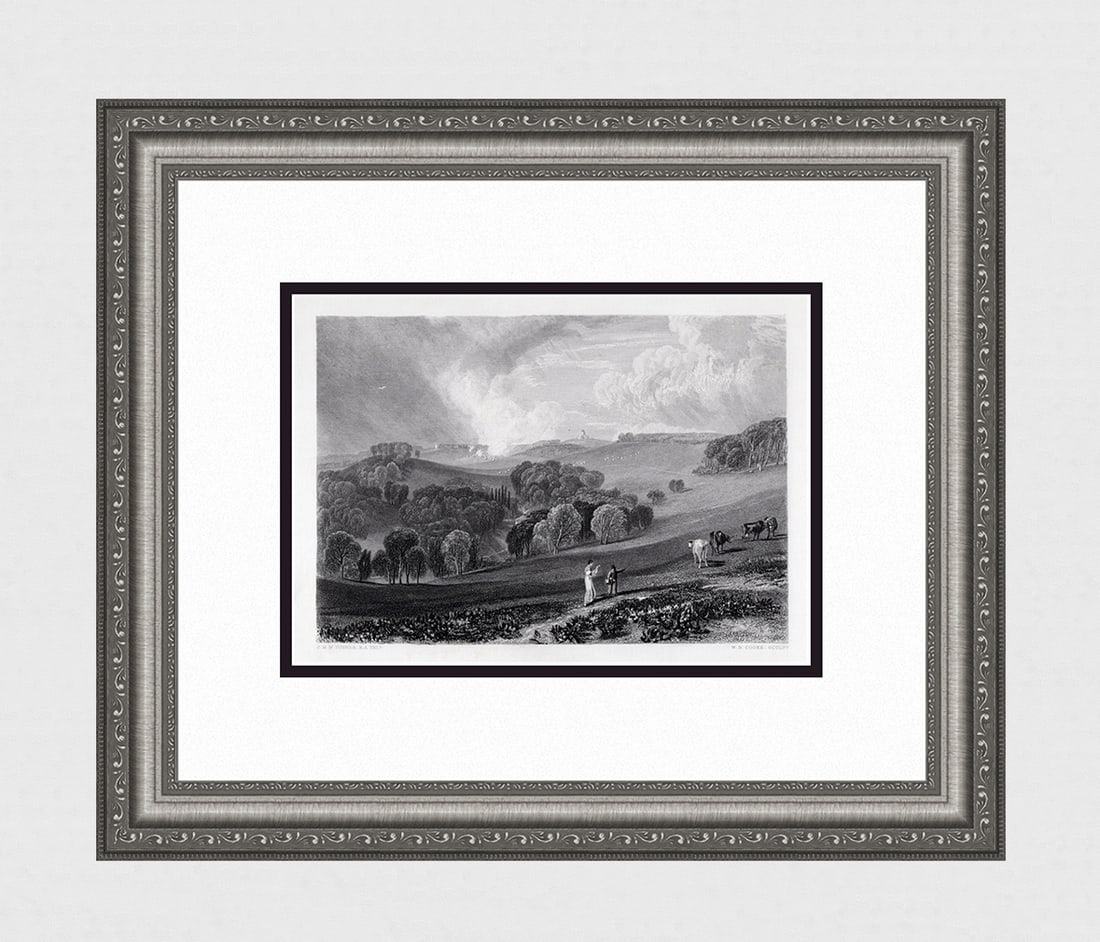 WILLIAM TURNER SIGNED 1800s Engraving Brightling Observatory FRAMED (1 of 4)