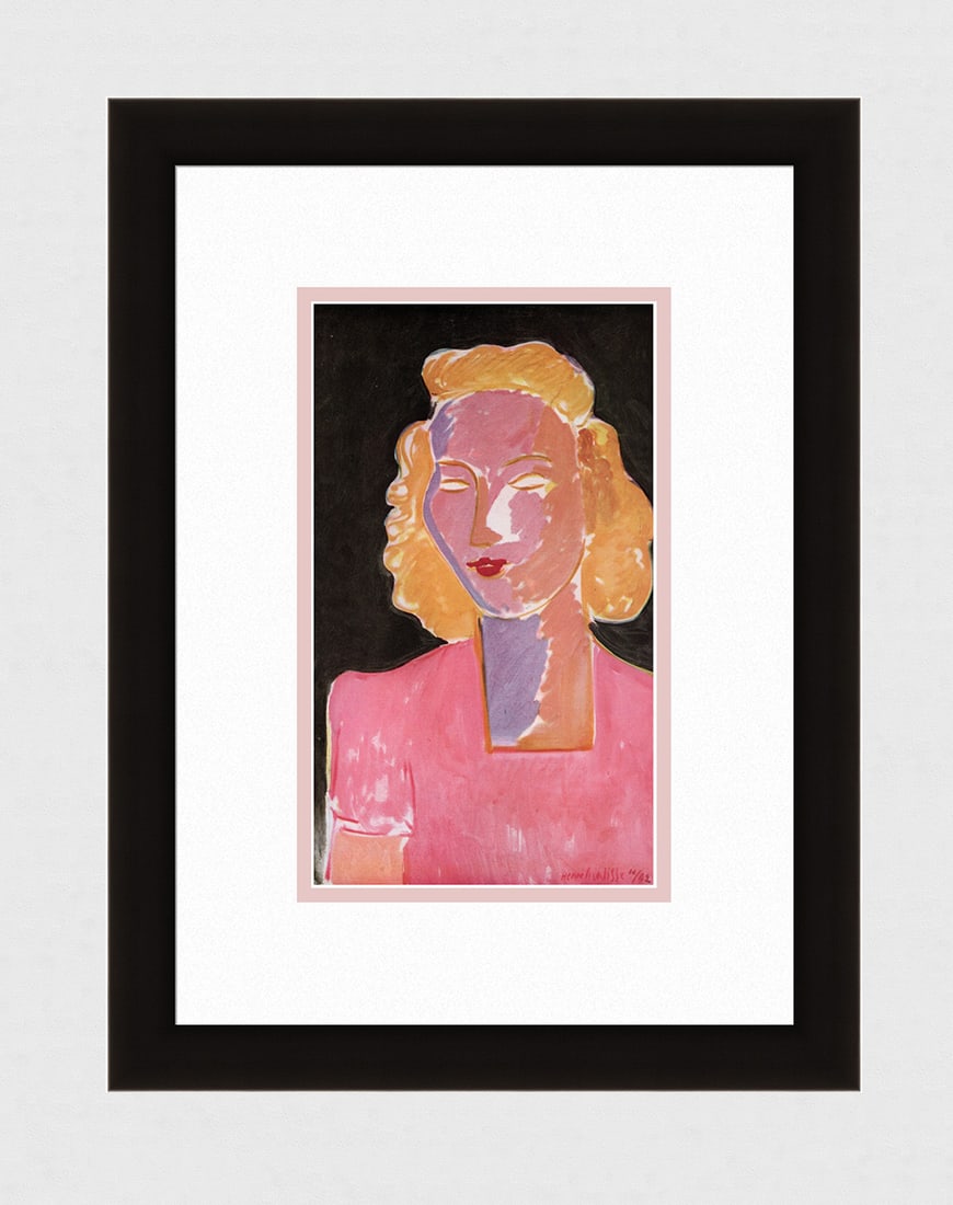 Great 1943 HENRI MATISSE Color Lithograph "Young Lady in Pink" FRAMED Signed COA: Henri Matisse (1869-1954). Jeune Femme en Rose (Young Woman in Pink). Color offset lithograph after the original 1942 oil on canvas. Year: 1943. Signed/Dated in the plate upper right. Printer: L'mprim