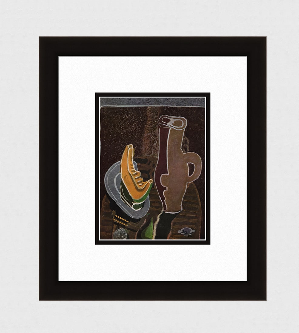 1956 GEORGES BRAQUE Vintage Lithograph THE PUMPKIN SIGNED Framed: Georges Braque (French, 1882-1963). Le Potiron (The Pumpkin). Vintage offset lithograph after the original painting. Year: 1956. Signed in the plate, lower right. Printer: Draeger Freres. Image Size 6