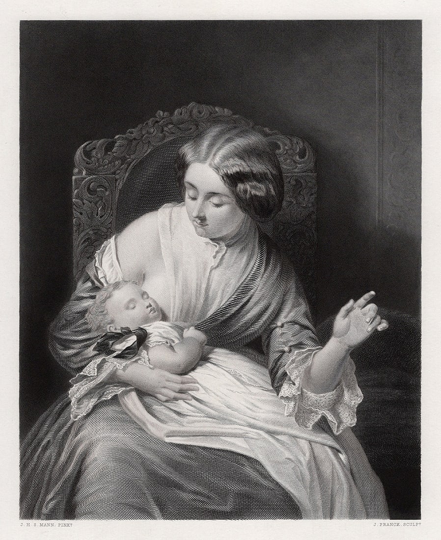 Joshua Hargrave Sams Mann 1800s Engraving Hush! The Child Sleeps Framed Signed (1 of 3)