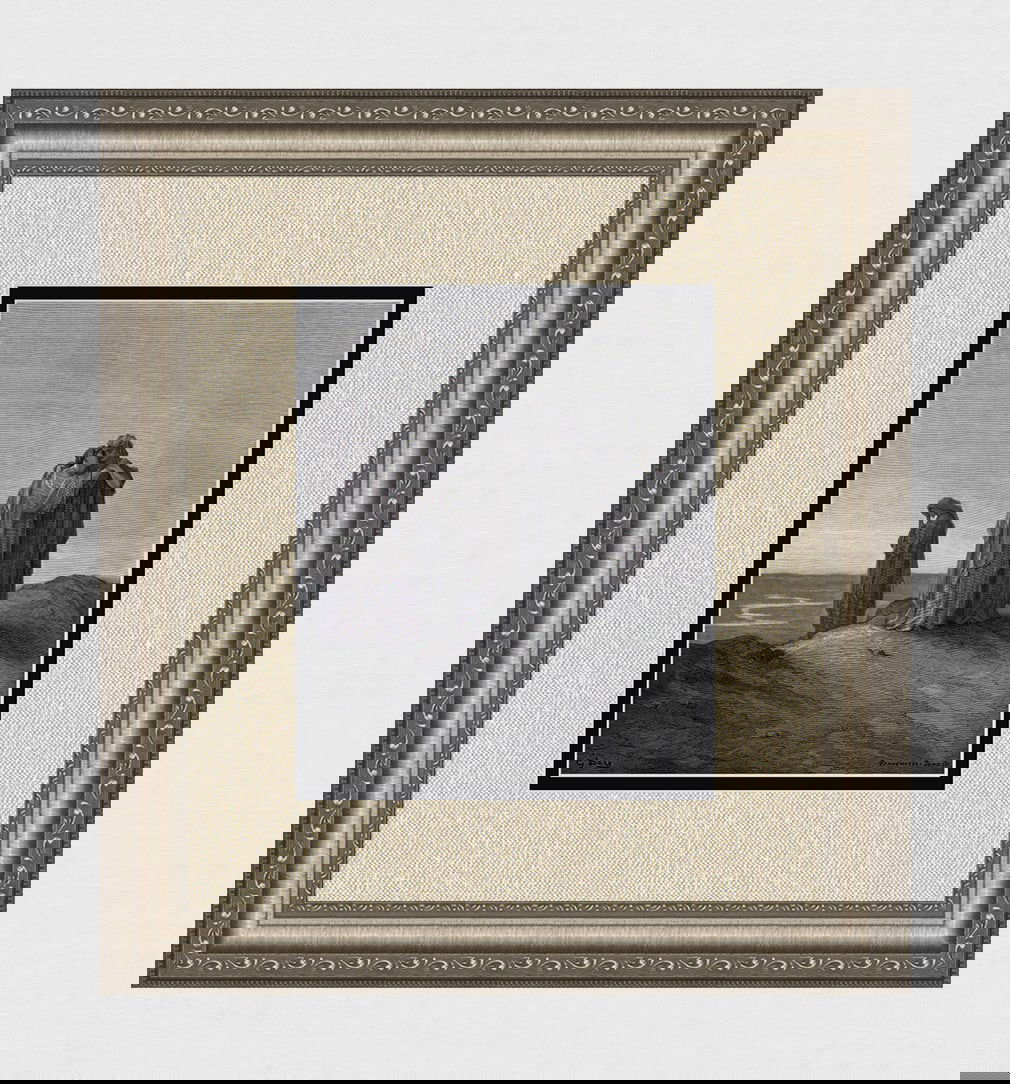 1800s GUSTAVE DORE Woodcut Ruth's Loyalty to Naomi Signed Framed: Gustave Dore (Paul Gustave Louis Christophe Dore) (French, 1832-1883). Naomi and her Daughters in Law (From Dore's Bible). Antique woodcut wove paper after the original by a master wood engravers. Ado