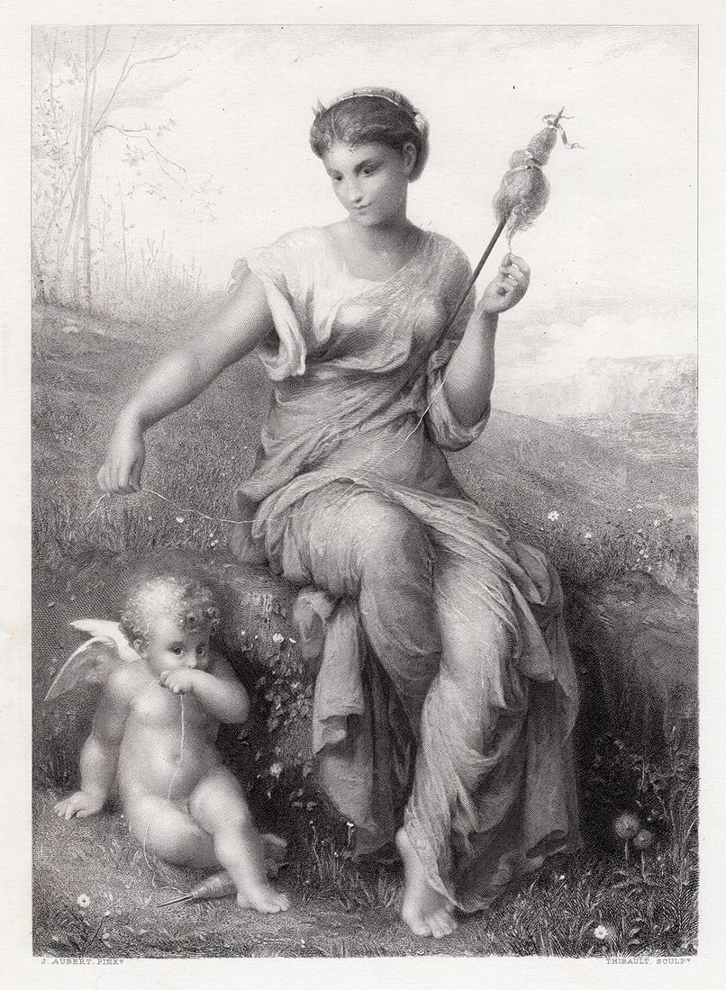 Jean-Ernest Aubert (or Ernest-Jean Aubert) (French, 1824 - 1906) The Broken Thread engraving signed (1 of 2)