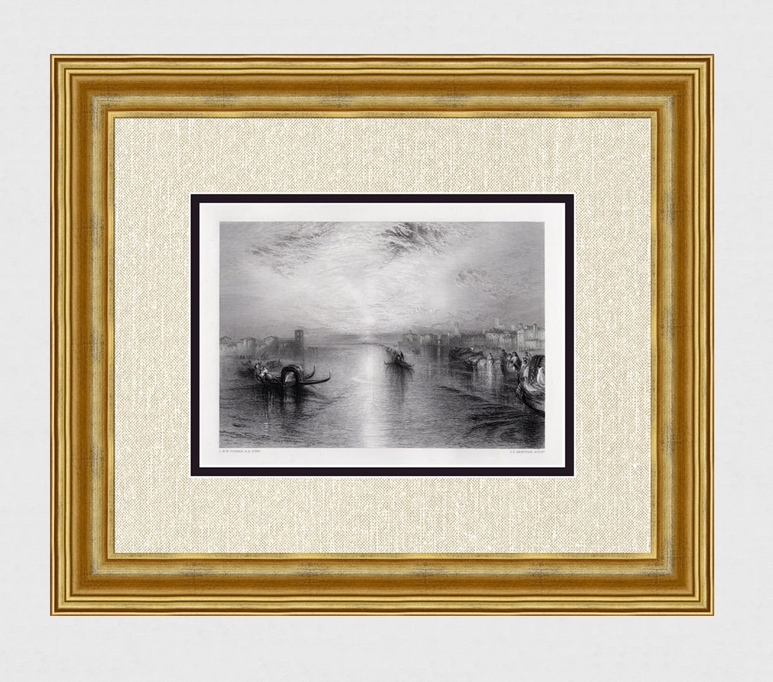 WILLIAM TURNER 1800s Engraving Approach To Venice Framed SIGNED (1 of 4)