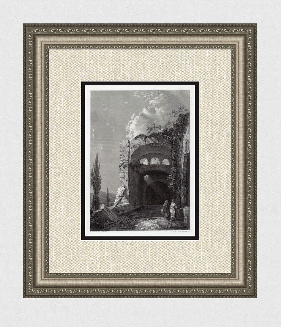 Richard Wilson Ruins in Italy (Maecenas' Villa, Tivoli, Italy) 1852 Engraving Signed (1 of 4)