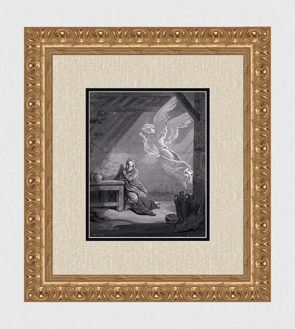 Religious 1800s Gustave DORE Woodcut THE ANNUNCIATION Signed Framed (1 of 3)