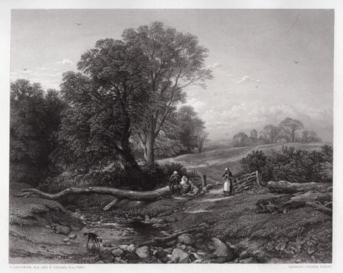 1800s CRESWICK & GOODALL Antique Engraving Wayfarers SIGNED Framed (1 of 3)