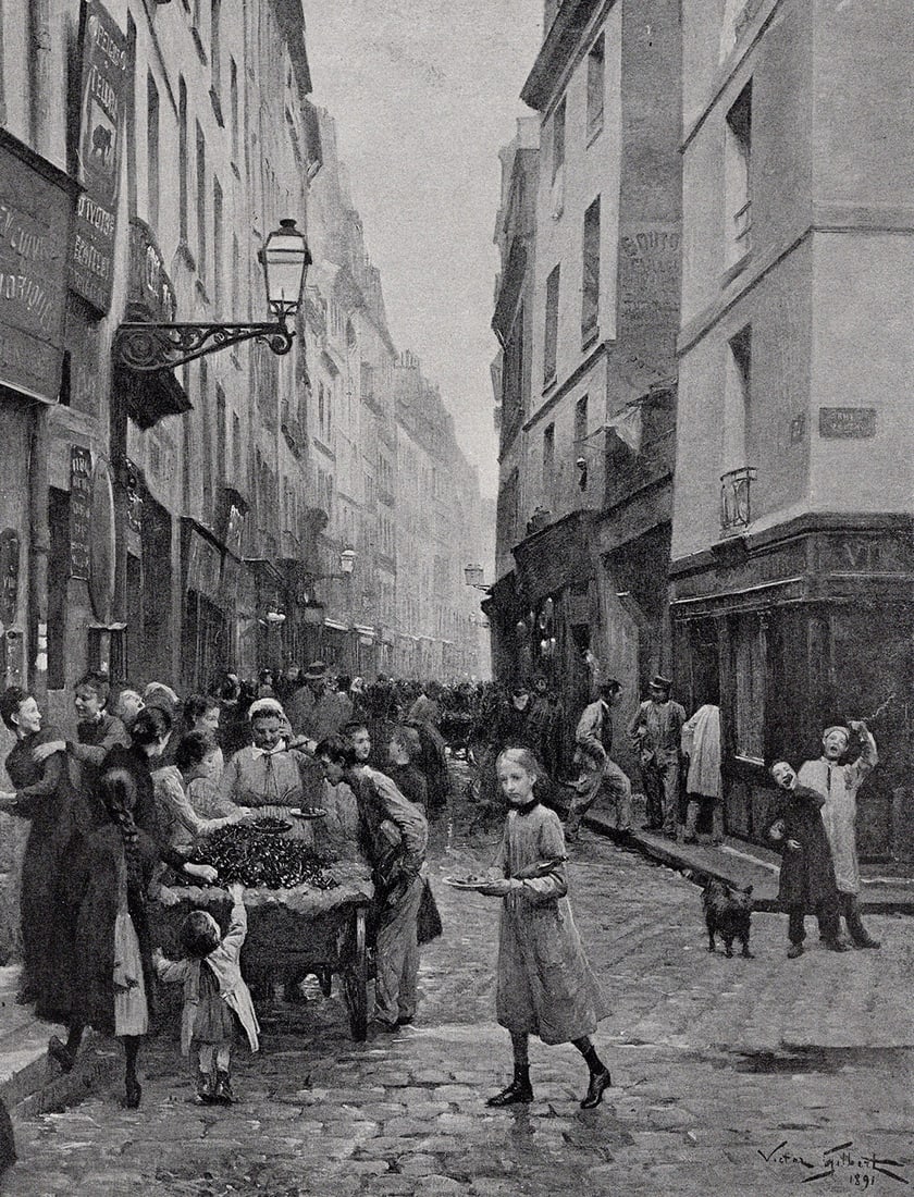 Victor Gilbert 1800s Antique Print Going for Fruit Midday SIGNED Framed: Victor Gilbert (1847 - 1933). Midday. Year: c. 1890. Signed in the plate, lower right. Image Size 8 x 10 inches. Framed dimensions approximately 17 x 19 inches. This piece has been professionally matt