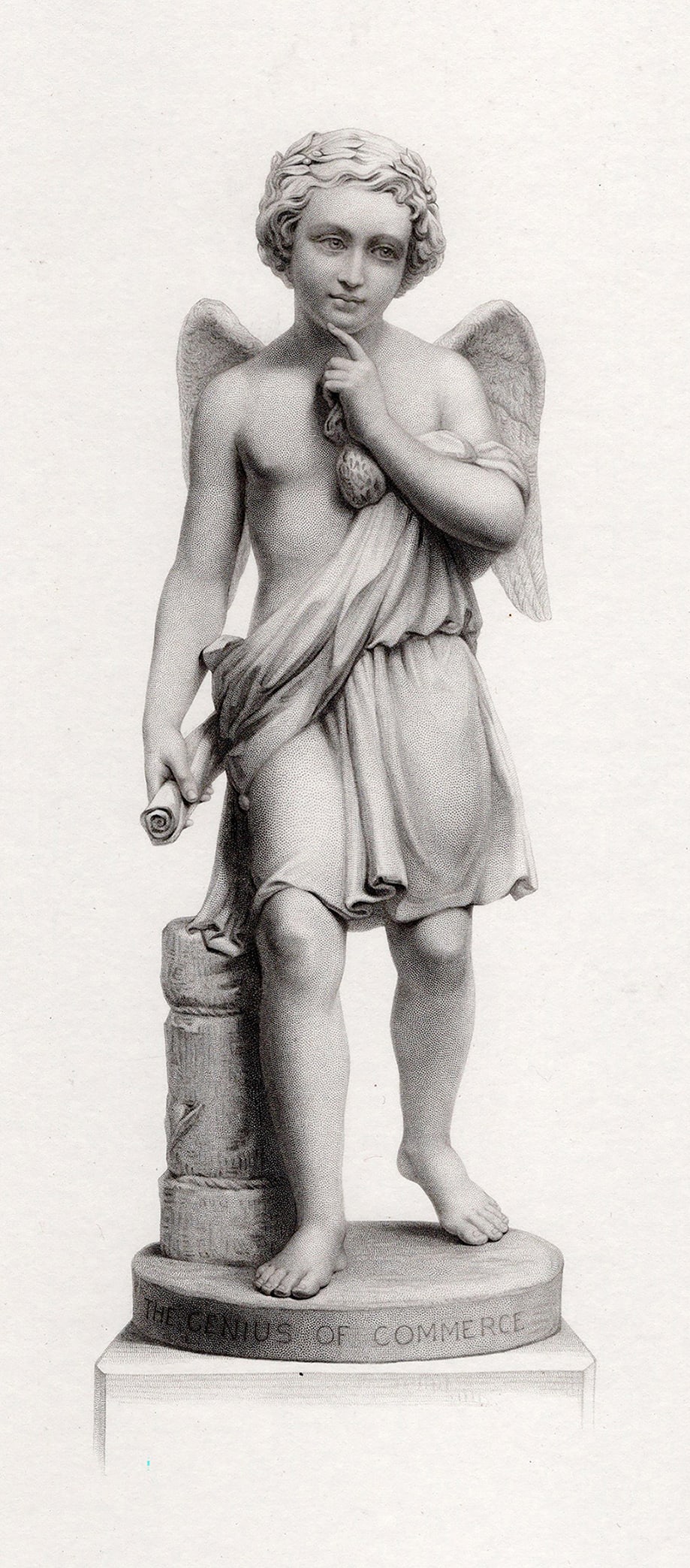 1800s Giovanni Giuseppe Fontana Engraving Commerce Genius FRAMED: Giovanni Giuseppe Fontana (British, 1821-1893). The Genius of Commerce. Antique engraving on wove after the original sculpture by master engraver John H Baker (British, 1829-c.1872). Year: 1864. Image