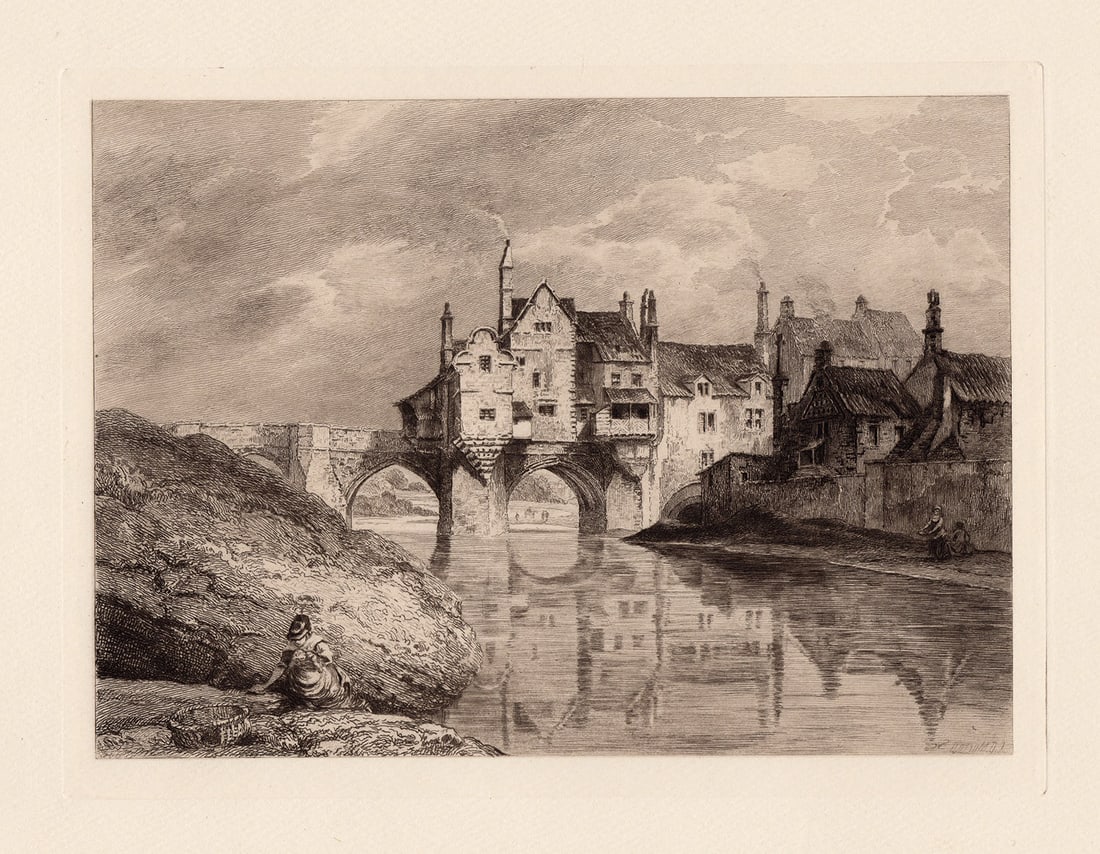 Thomas Hearne 1888 etching Elvet Bridge, Durham signed (1 of 3)