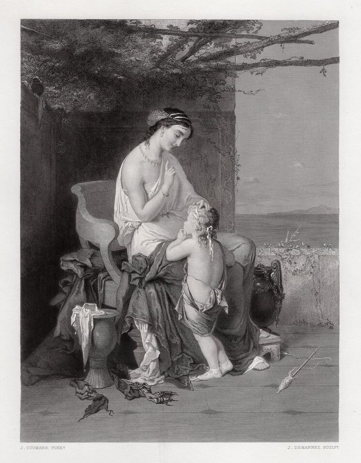Joseph COOMANS SIGNED 1800s Engraving The Scolded Child FRAMED: Joseph Coomans (Belgian, 1816-1889). The Reproof. Antique engraving on wove paper after the original by master engraver Joseph Desmannez (Belgian, 1826-1902). Signed in the plate. Year: 1871. Image Si
